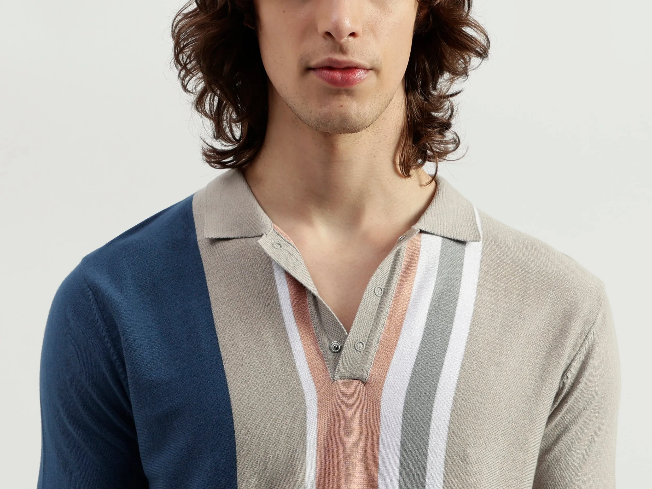 Polo Neck Striped Pattern T-Shirt