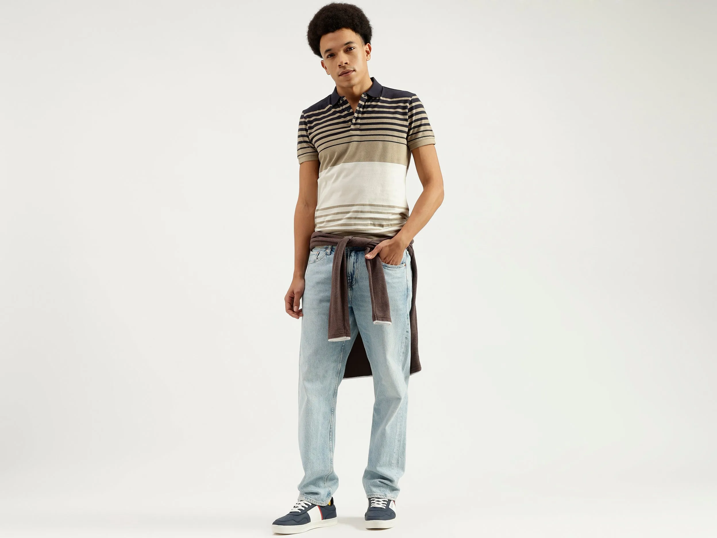 Polo Neck Striped Pattern T-Shirt