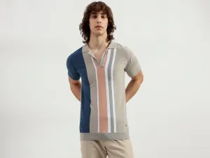 Polo Neck Striped Pattern T-Shirt
