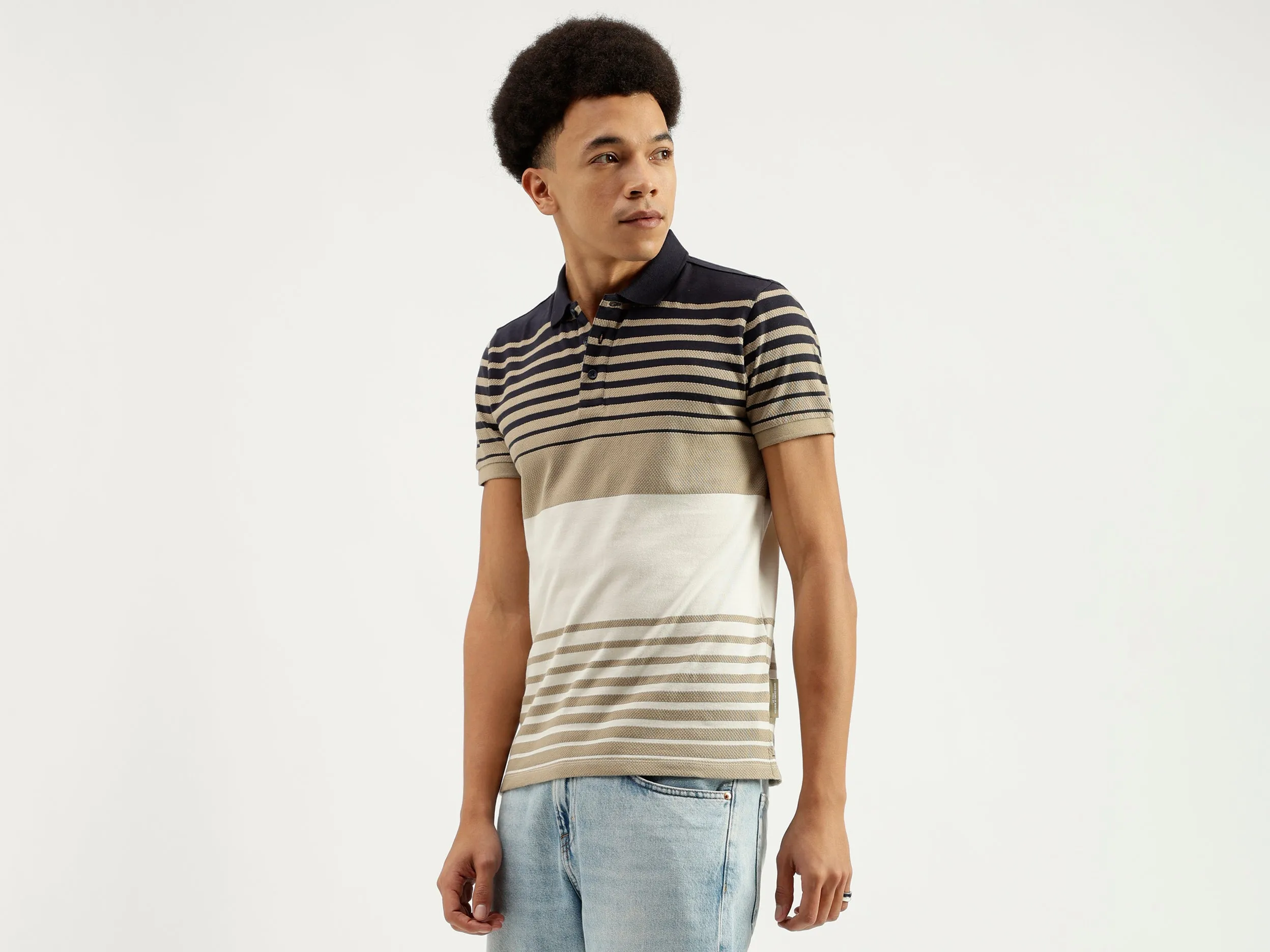 Polo Neck Striped Pattern T-Shirt
