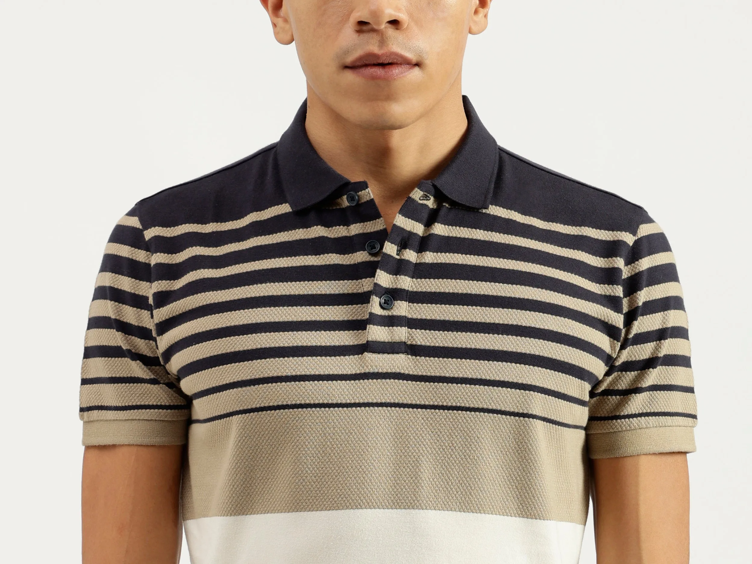 Polo Neck Striped Pattern T-Shirt