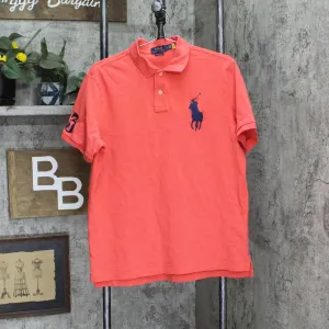 Polo Ralph Lauren Mens Cotton Pique Large Horse Number 3 Polo Shirt Red Orange L