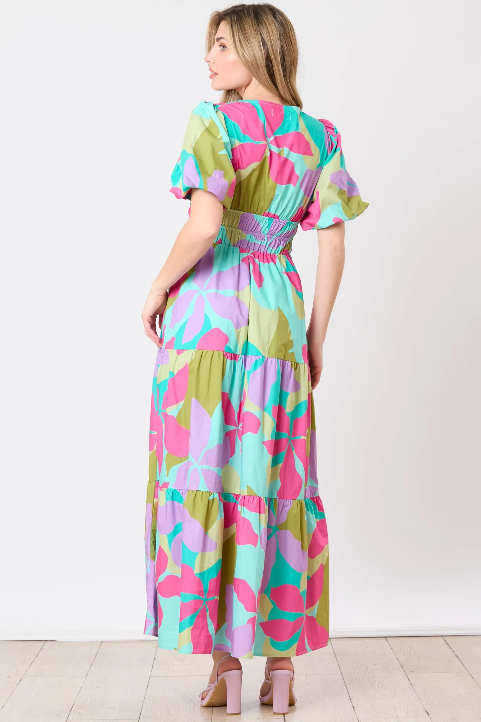 Poplin Floral Print Tiered Midi Dress