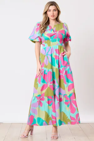Poplin Floral Print Tiered Midi Dress