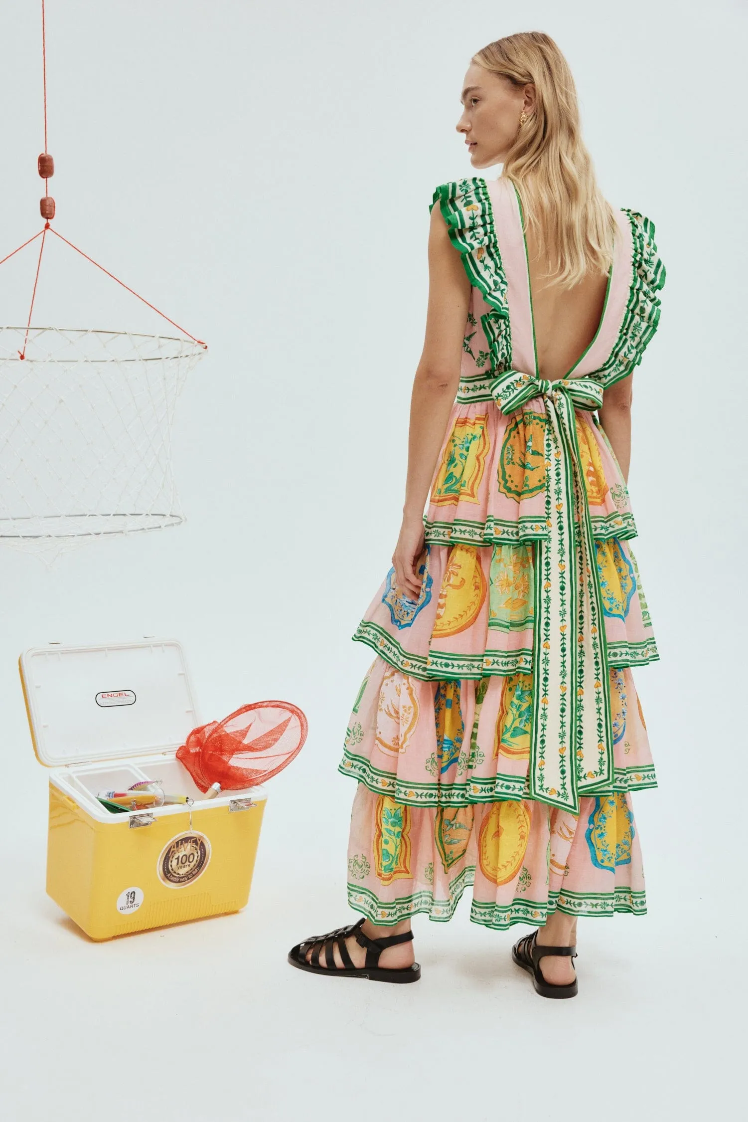 Porcelain Frill Midi Dress