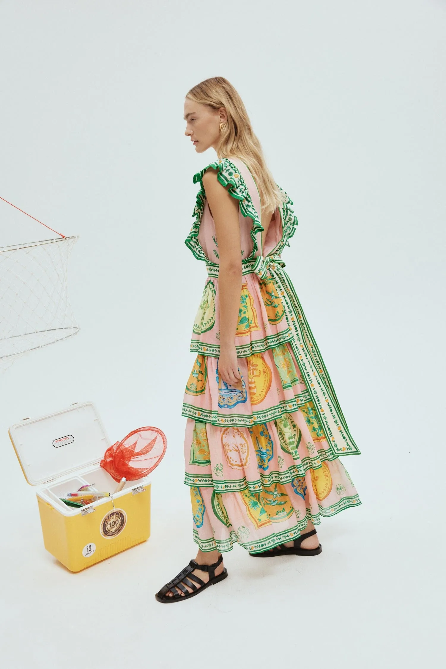 Porcelain Frill Midi Dress