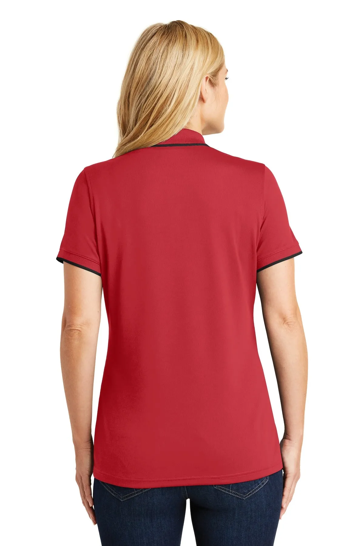 Port Authority Women's Dry Zone UV Micro-Mesh Tipped Polo. LK111 Rich Red/ Deep Black