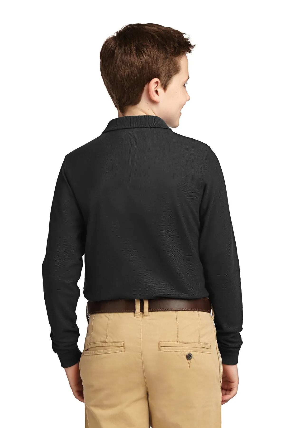 Port Authority Youth Long Sleeve Silk Touch Polo.  Y500LS Black