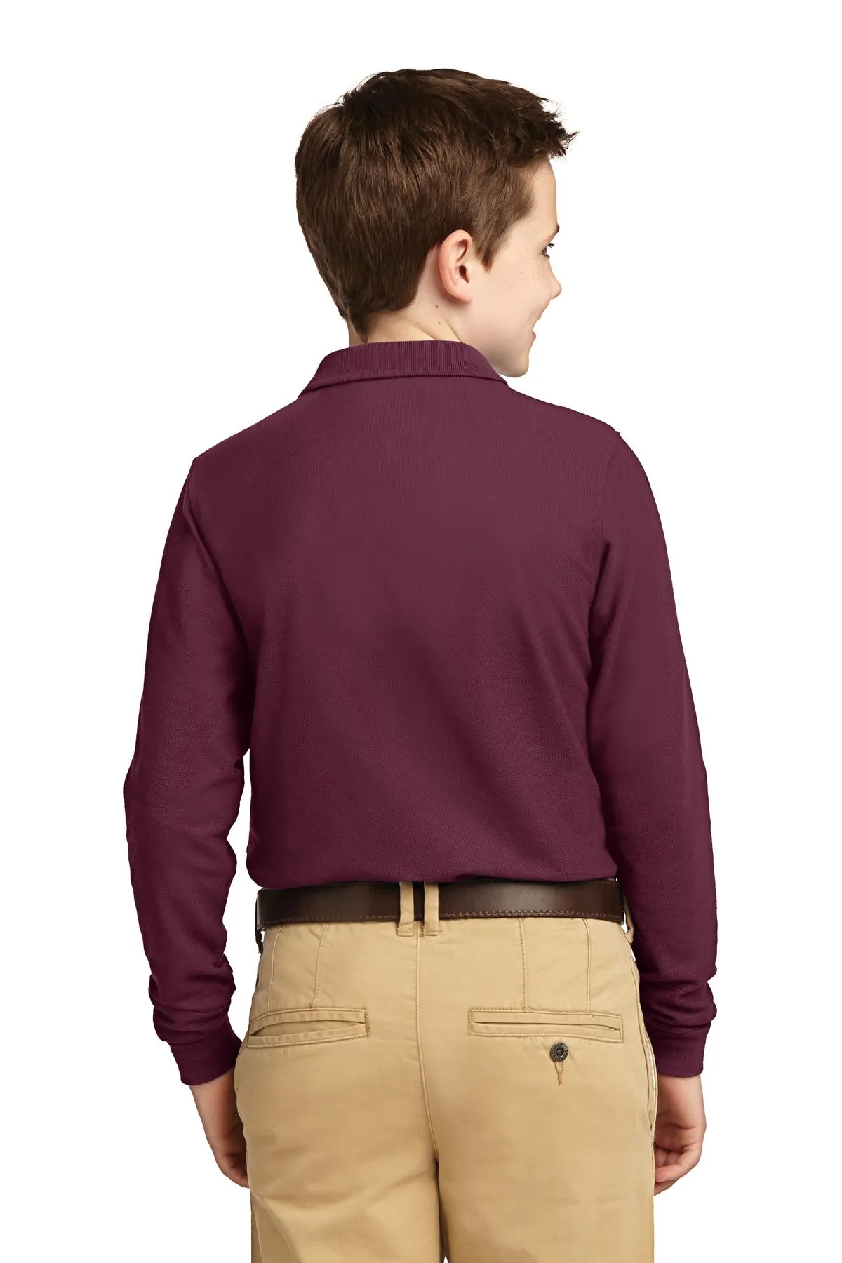Port Authority Youth Long Sleeve Silk Touch Polo.  Y500LS Burgundy