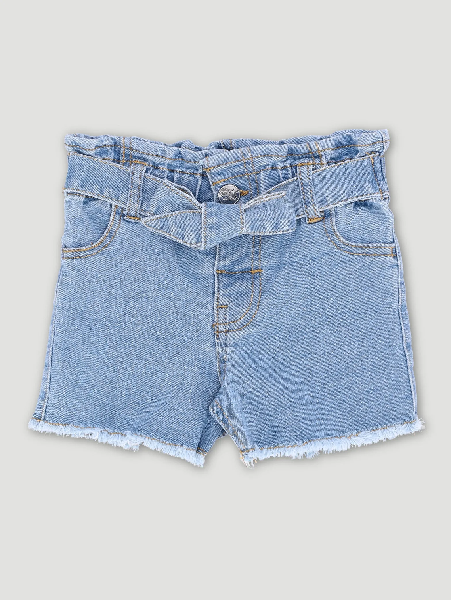 Pre-Girls Denim Paperbag Shorts - Mid Blue