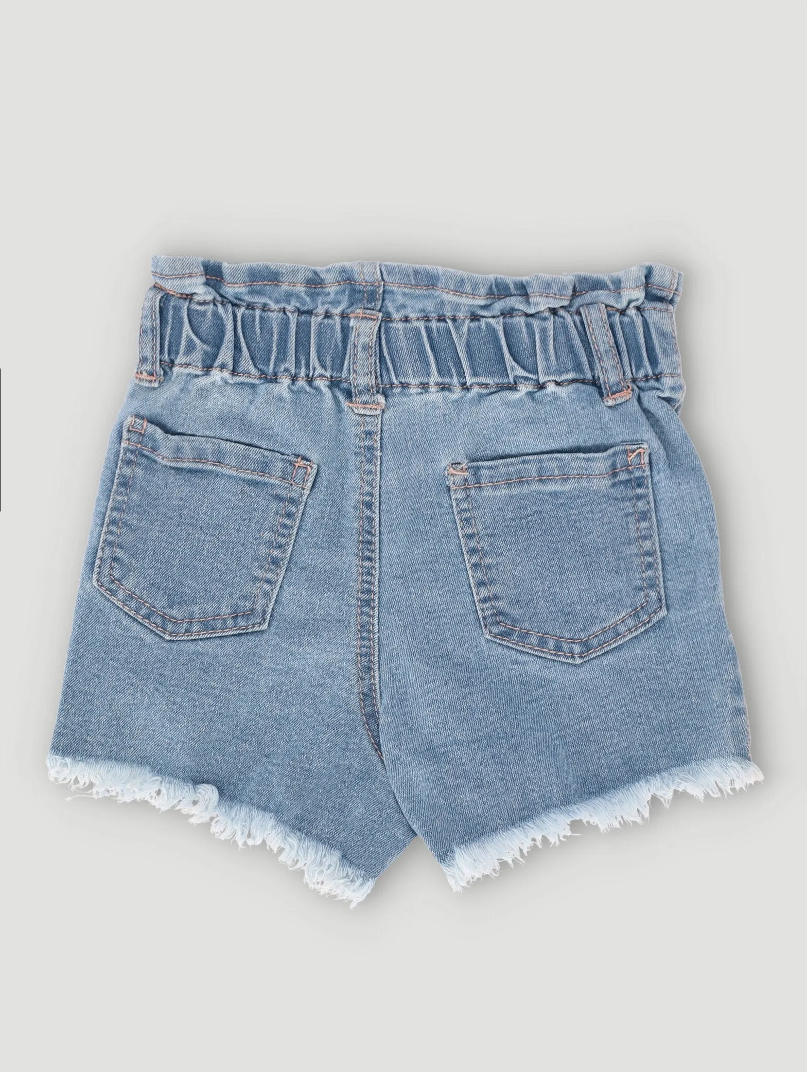 Pre-Girls Fashion Denim Paperbag Short - Medium Blue