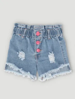 Pre-Girls Fashion Denim Paperbag Short - Medium Blue