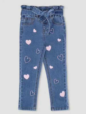 Pre-Girls Fashion Paperbag Denim Heart Shorts - Dark Blue