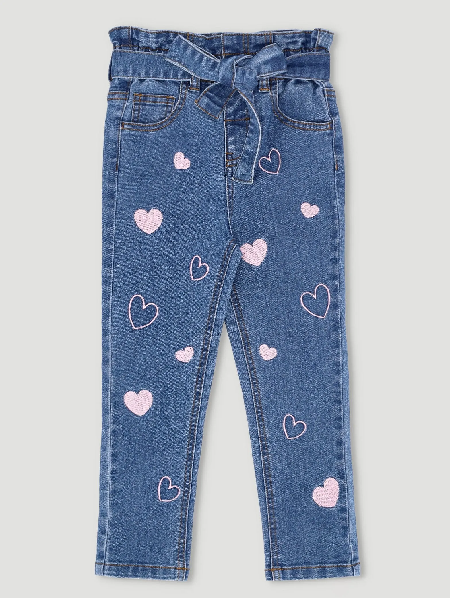Pre-Girls Fashion Paperbag Denim Heart Shorts - Dark Blue