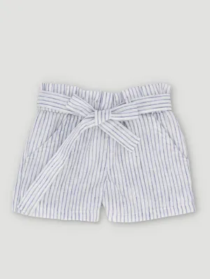 Pre-Girls Striped Linen Paperbag Shorts - Duck Egg