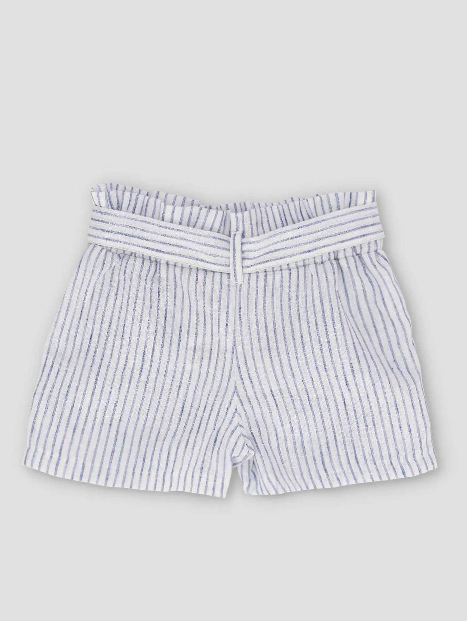 Pre-Girls Striped Linen Paperbag Shorts - Duck Egg