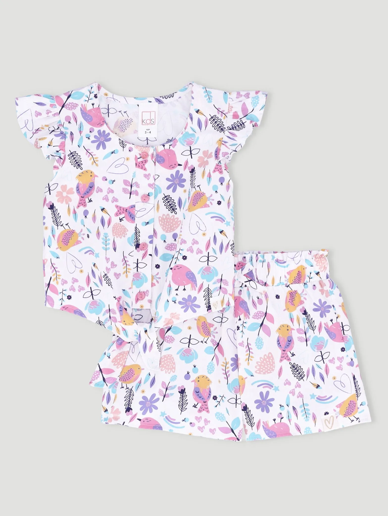 Pre-Girls Tie Front   Paperbag Bird Set - Pink
