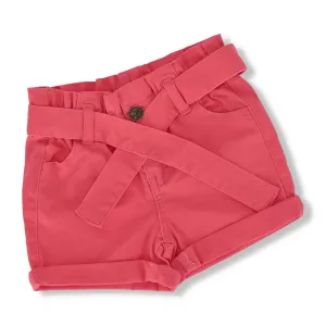 Pre-Girls Twill Paperbag Waist Short - Pink
