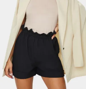 PrettyLittleThing Womens Black Woven Turn Up Hem Shorts Size 8 (New)