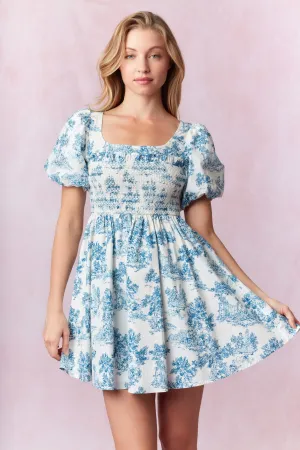Printed Cotton Poplin Bubble Hem Short Sleeve Mini Dress