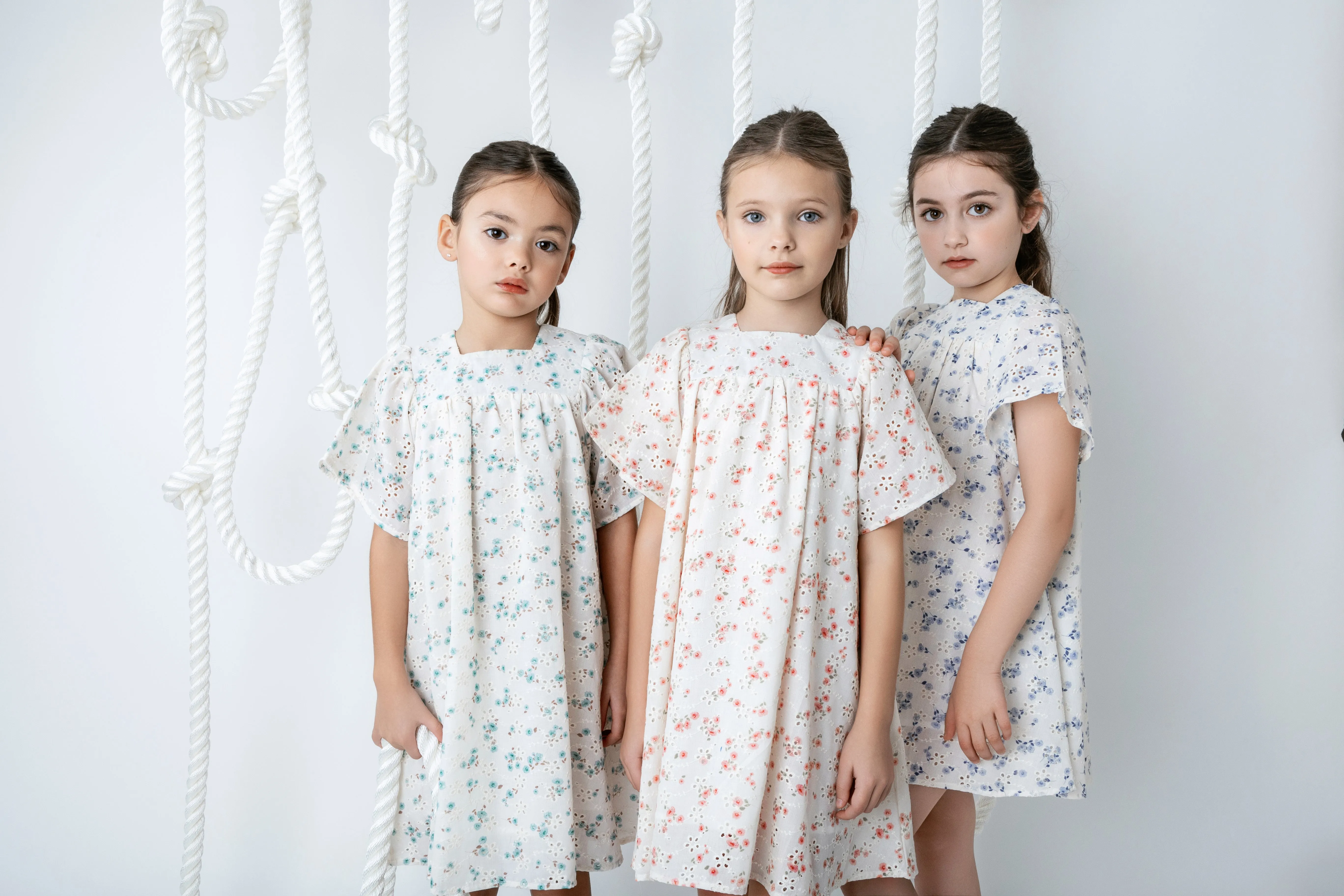 Printed eyelet peach square neck dress by Noma