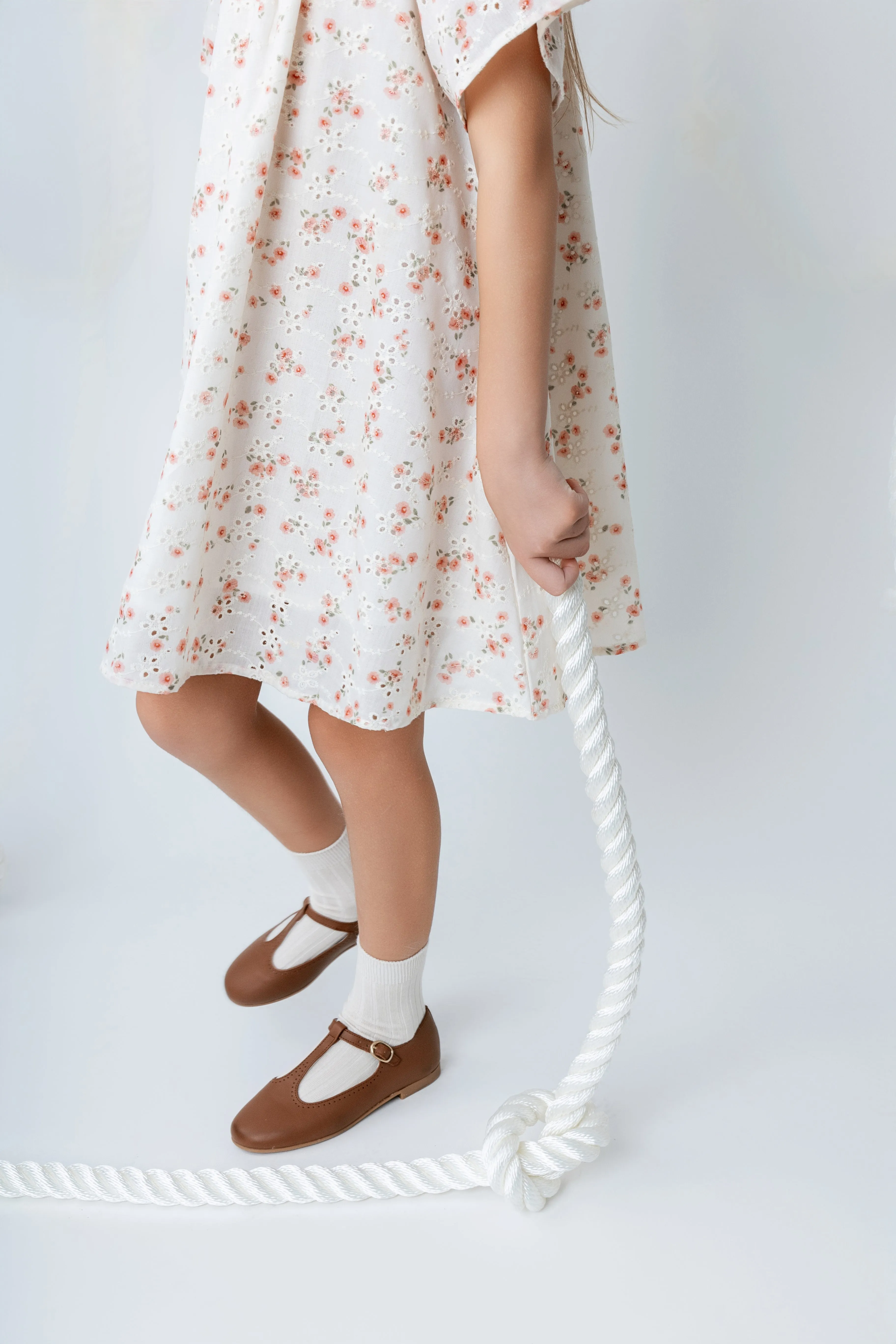 Printed eyelet peach square neck dress by Noma