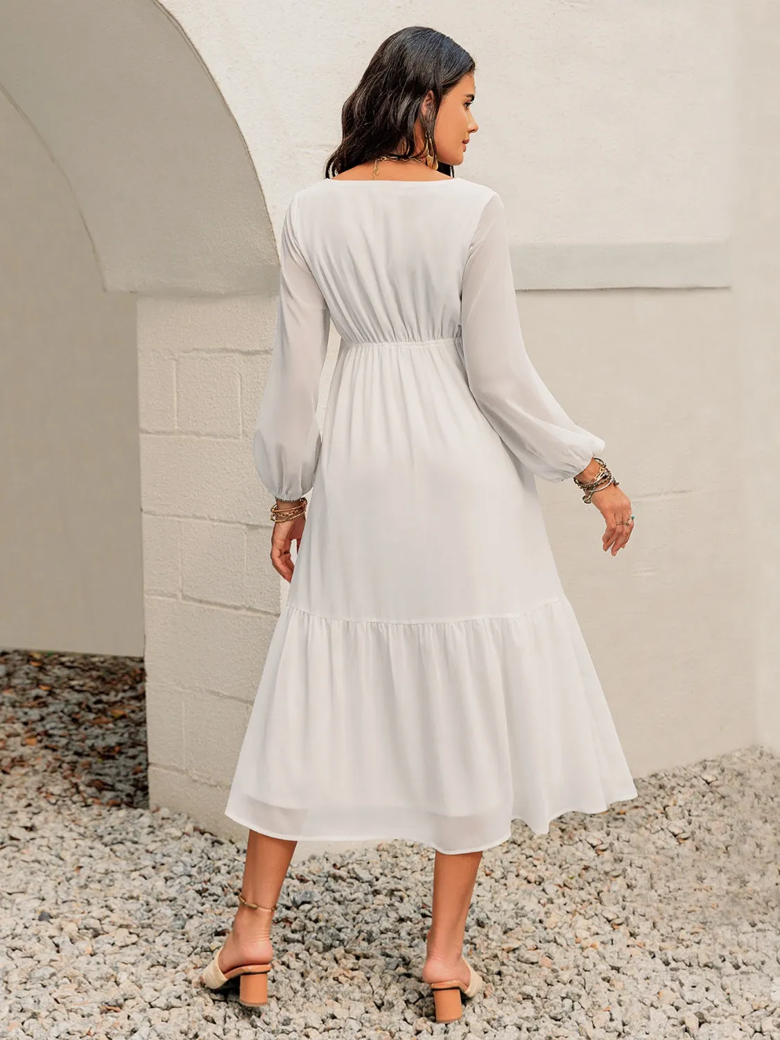 Printed Square Neck Balloon Sleeve Dress