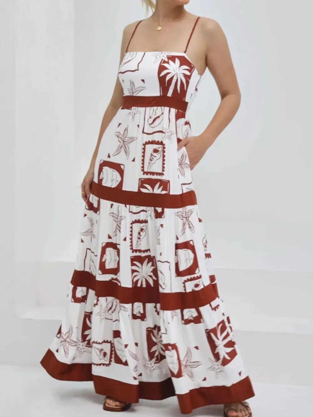 Printed Square Neck Maxi Cami Dress