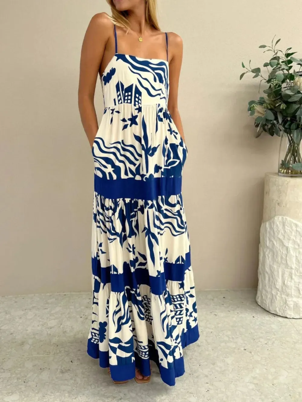 Printed Square Neck Maxi Cami Dress