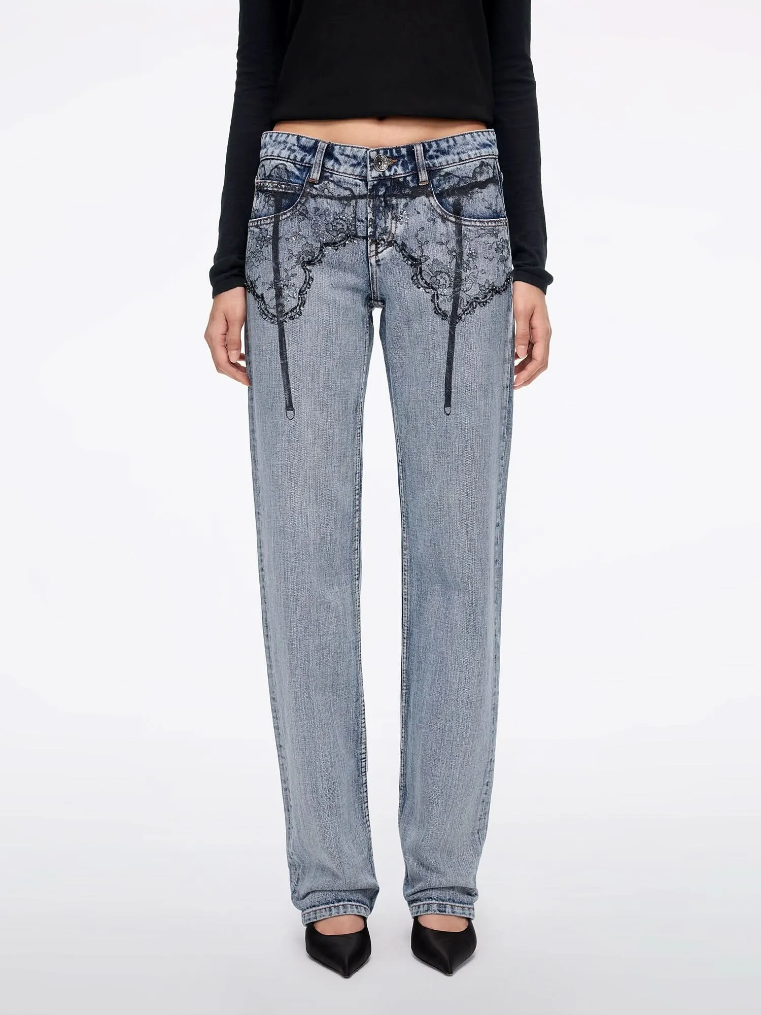 Printed Straight-Leg Denim Jeans