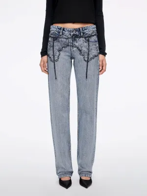 Printed Straight-Leg Denim Jeans