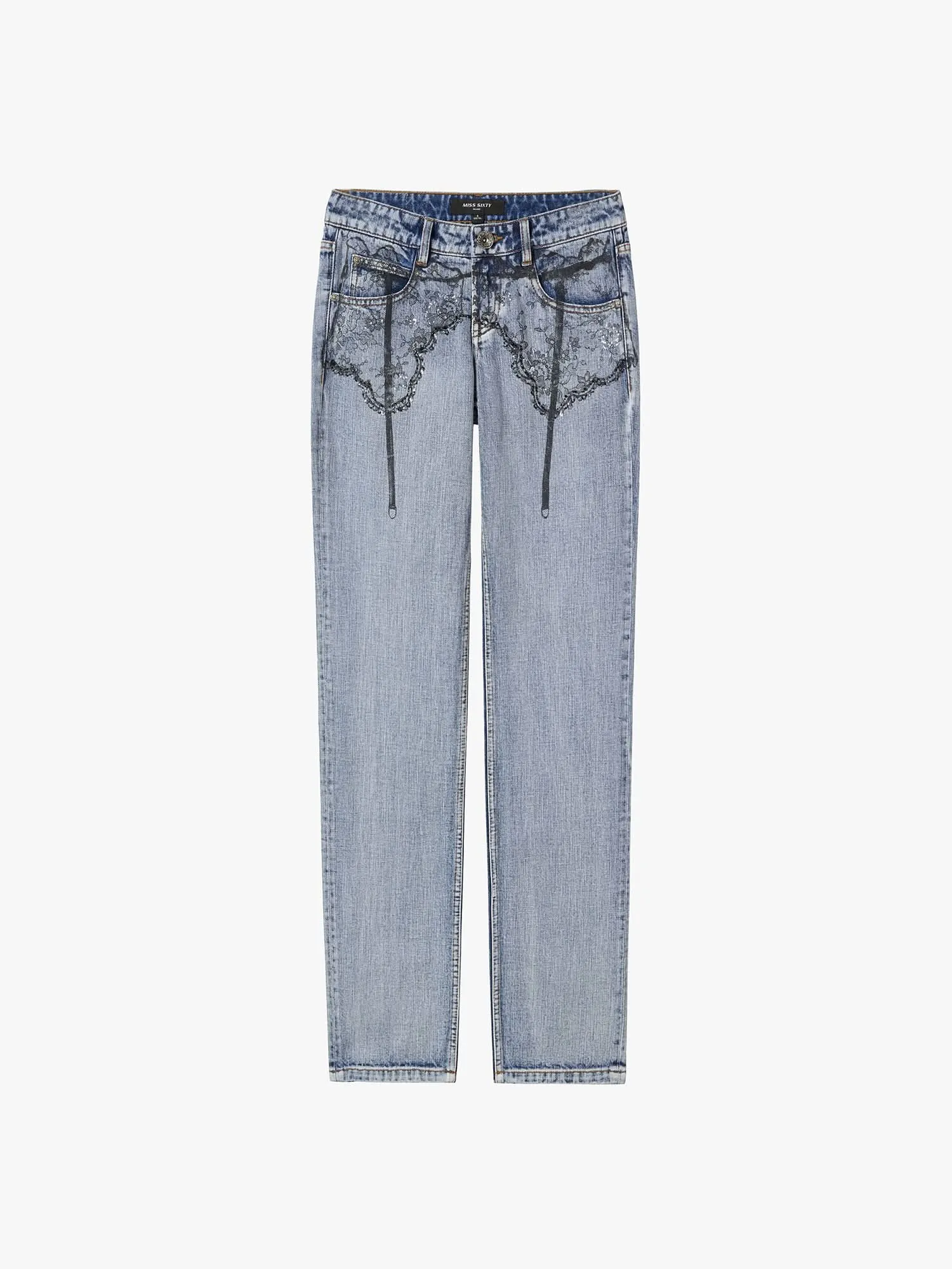 Printed Straight-Leg Denim Jeans