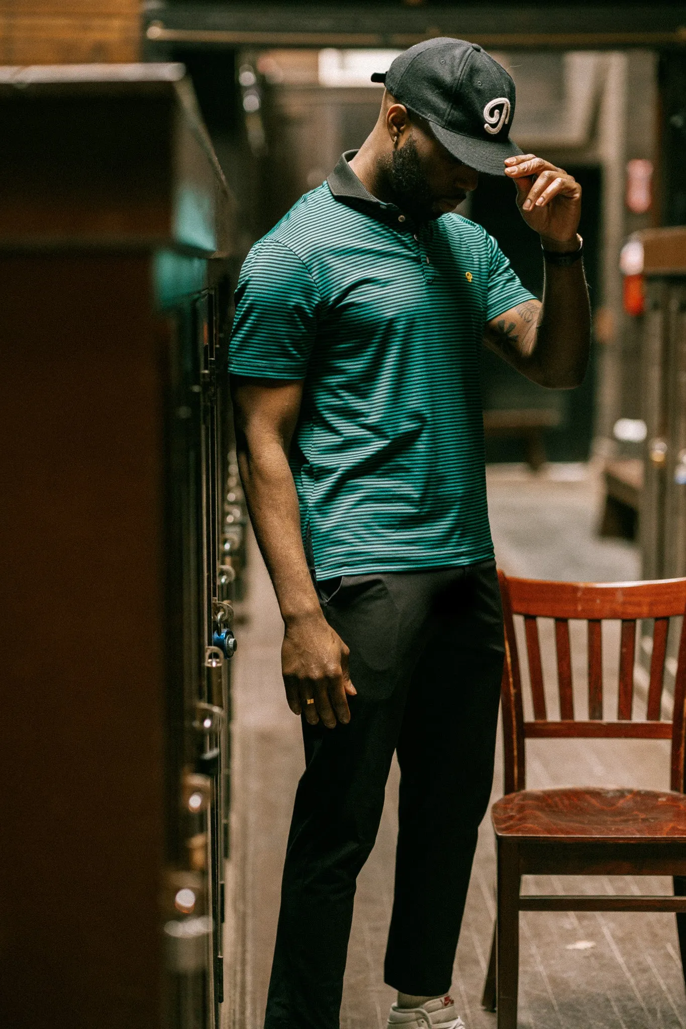 Public Athlete Striped Polo (Green/Black)