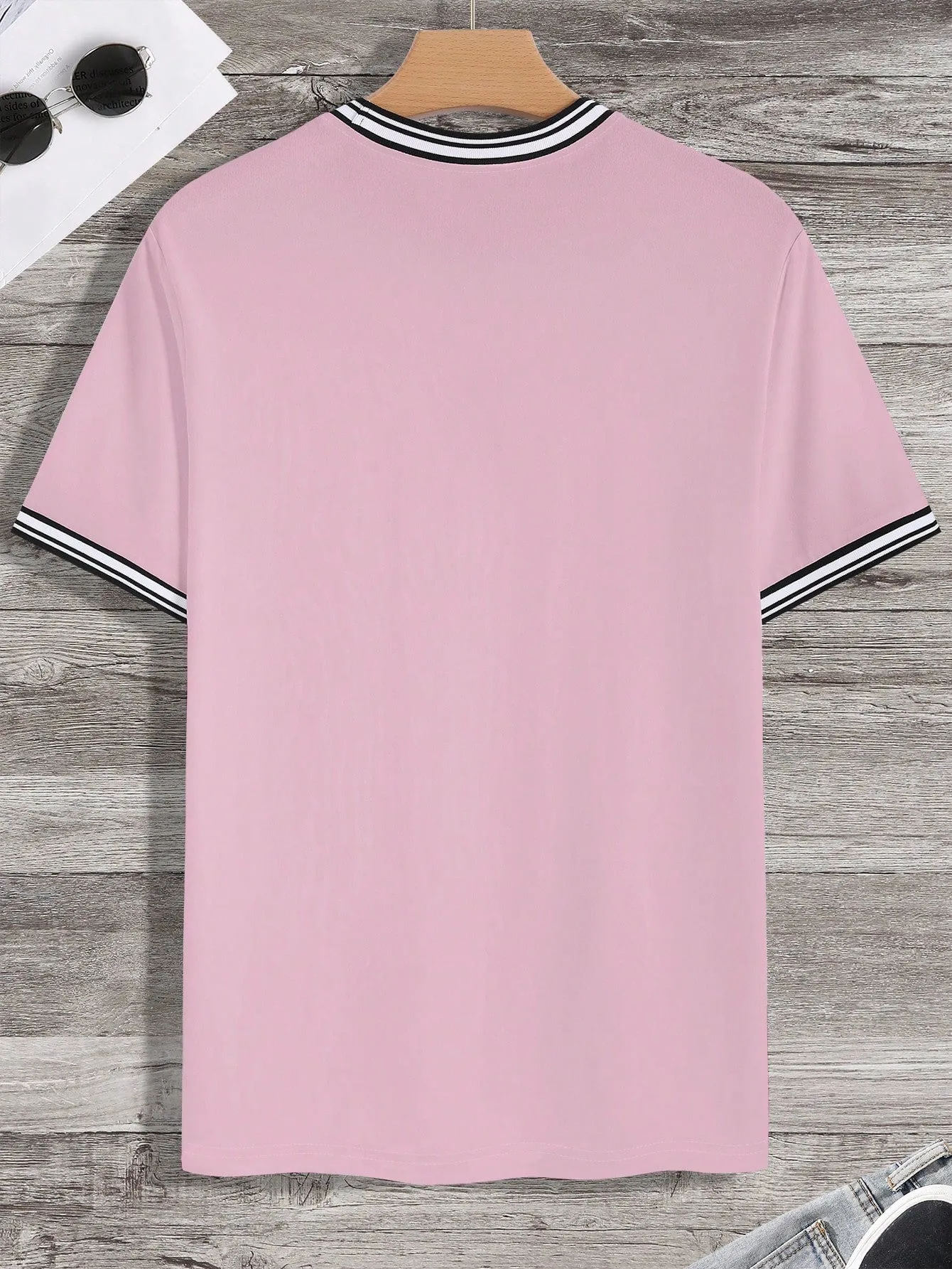 QA Homme Men Horse Print Striped Trim Tee