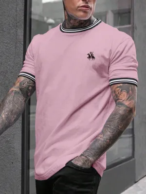 QA Homme Men Horse Print Striped Trim Tee