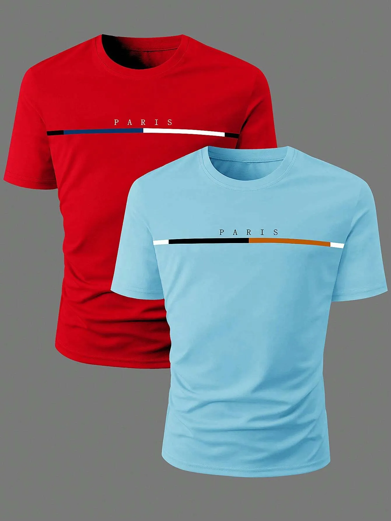 QA Homme Men's Letter Printed Round Neck Short Sleeve T-Shirt