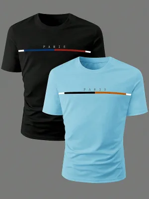 QA Homme Men's Letter Printed Round Neck Short Sleeve T-Shirt