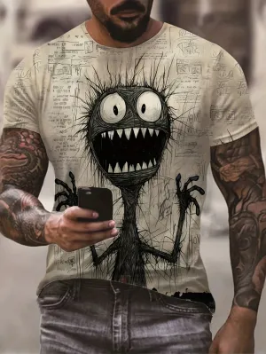 QA Men's Cartoon Printed Short Sleeve Casual T-Shirt, Summer