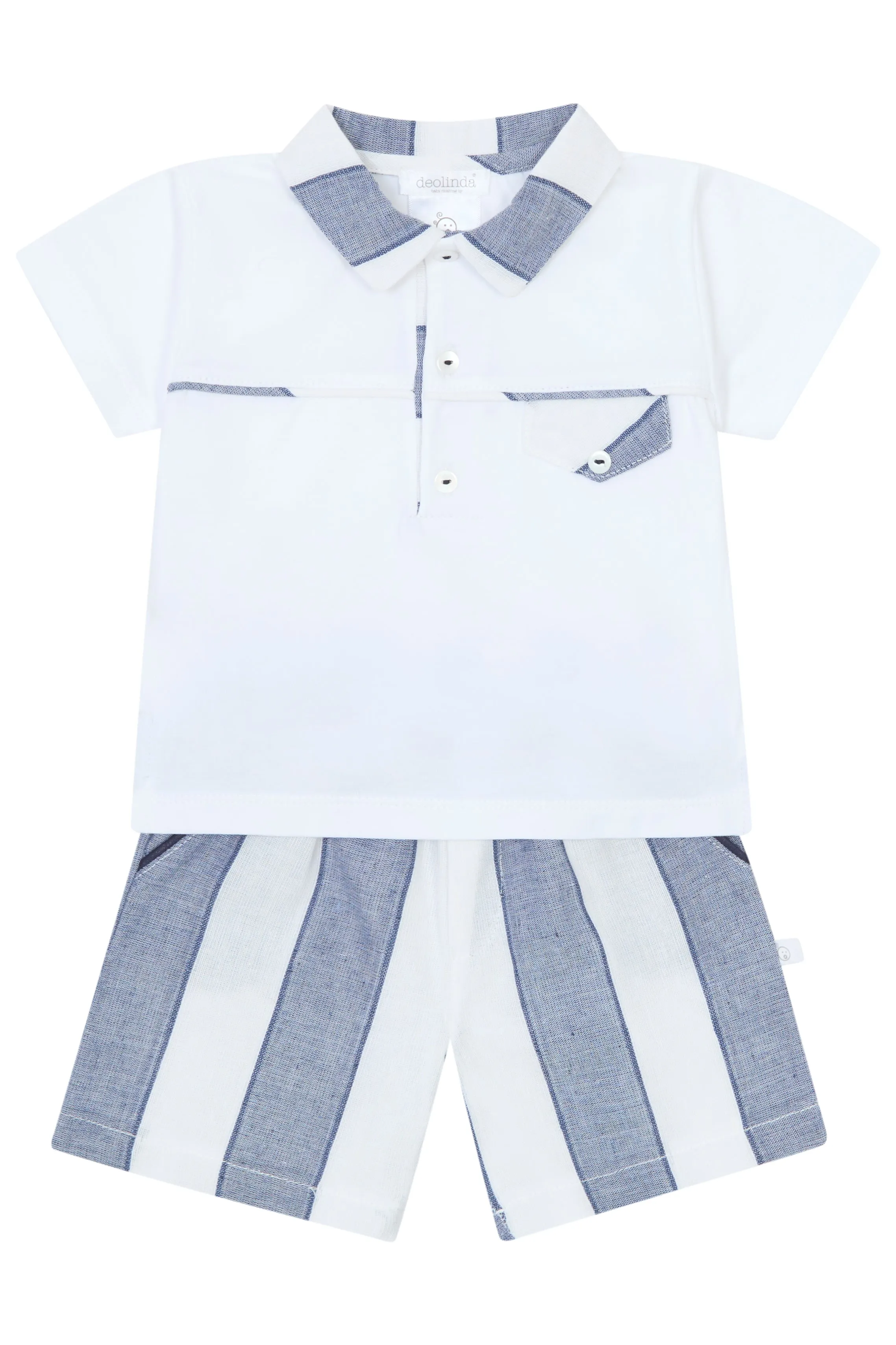 "Darius" Navy Striped Polo Shirt & Shorts