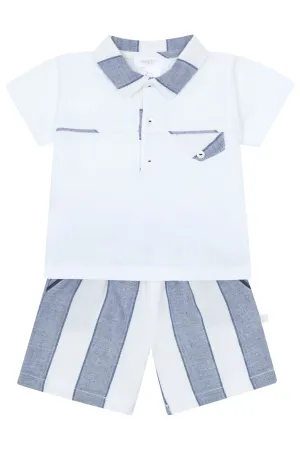 "Darius" Navy Striped Polo Shirt & Shorts