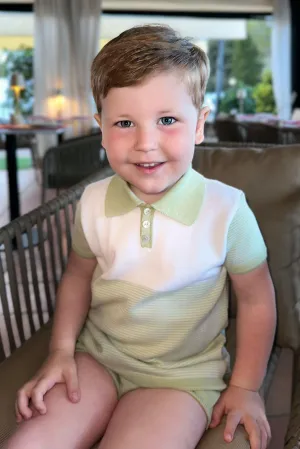 "Rufus" Pistachio Striped Knit Polo Shirt & Shorts