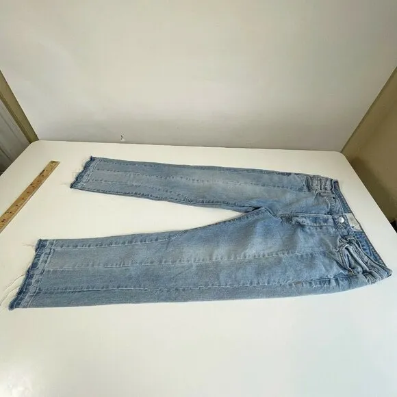 Rachel Roy Womens Cropped Straight Leg Jeans Valance Blue Sz 26 Mid Rise Raw Hem