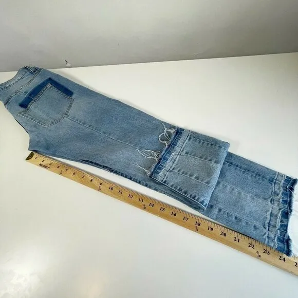 Rachel Roy Womens Cropped Straight Leg Jeans Valance Blue Sz 26 Mid Rise Raw Hem