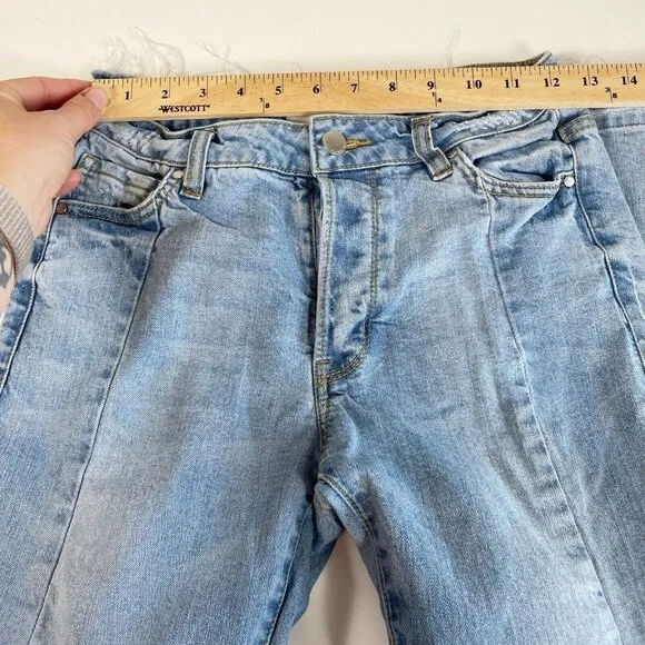 Rachel Roy Womens Cropped Straight Leg Jeans Valance Blue Sz 26 Mid Rise Raw Hem