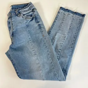 Rachel Roy Womens Cropped Straight Leg Jeans Valance Blue Sz 26 Mid Rise Raw Hem