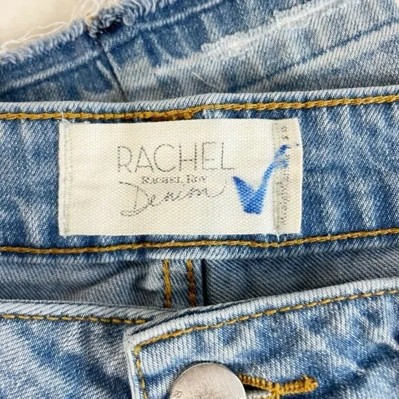Rachel Roy Womens Cropped Straight Leg Jeans Valance Blue Sz 26 Mid Rise Raw Hem