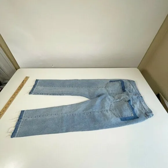 Rachel Roy Womens Cropped Straight Leg Jeans Valance Blue Sz 26 Mid Rise Raw Hem