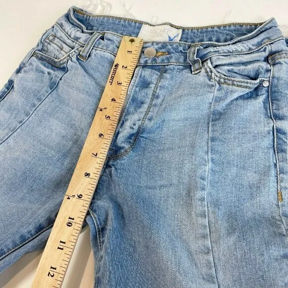 Rachel Roy Womens Cropped Straight Leg Jeans Valance Blue Sz 26 Mid Rise Raw Hem