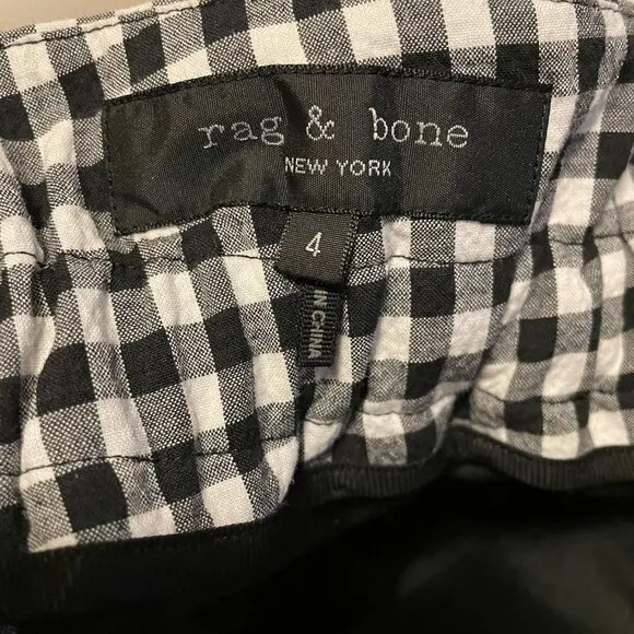 Rag &amp; Bone Womens Black &amp; White Gingham Paperbag 100% Cotton Waist Shorts Size 4
