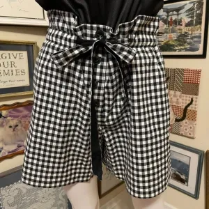 Rag &amp; Bone Womens Black &amp; White Gingham Paperbag 100% Cotton Waist Shorts Size 4